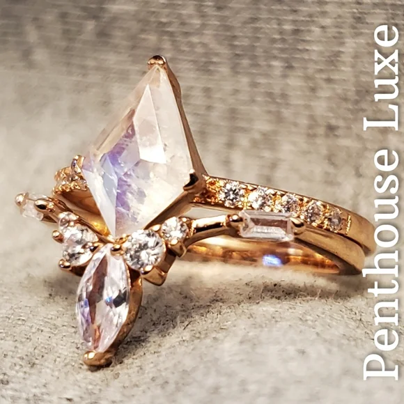 REAL Moonstone White Topaz Ring Set - Picture 4 of 8